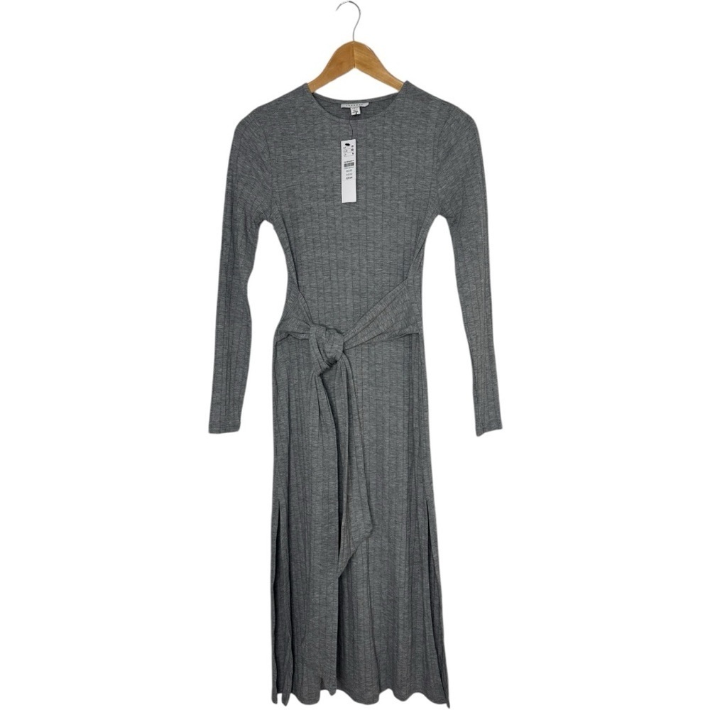 NWT Topshop Classic Rib Knit Wrap Midi Dress Tie waist Grey Size 6 - Picture 9 of 12